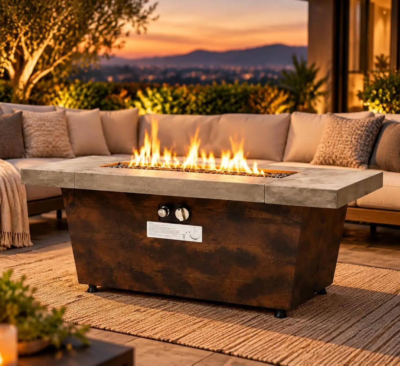 42 Inch Rectangular Propane Fire Pit Table 50000 BTU Outdoor Patio