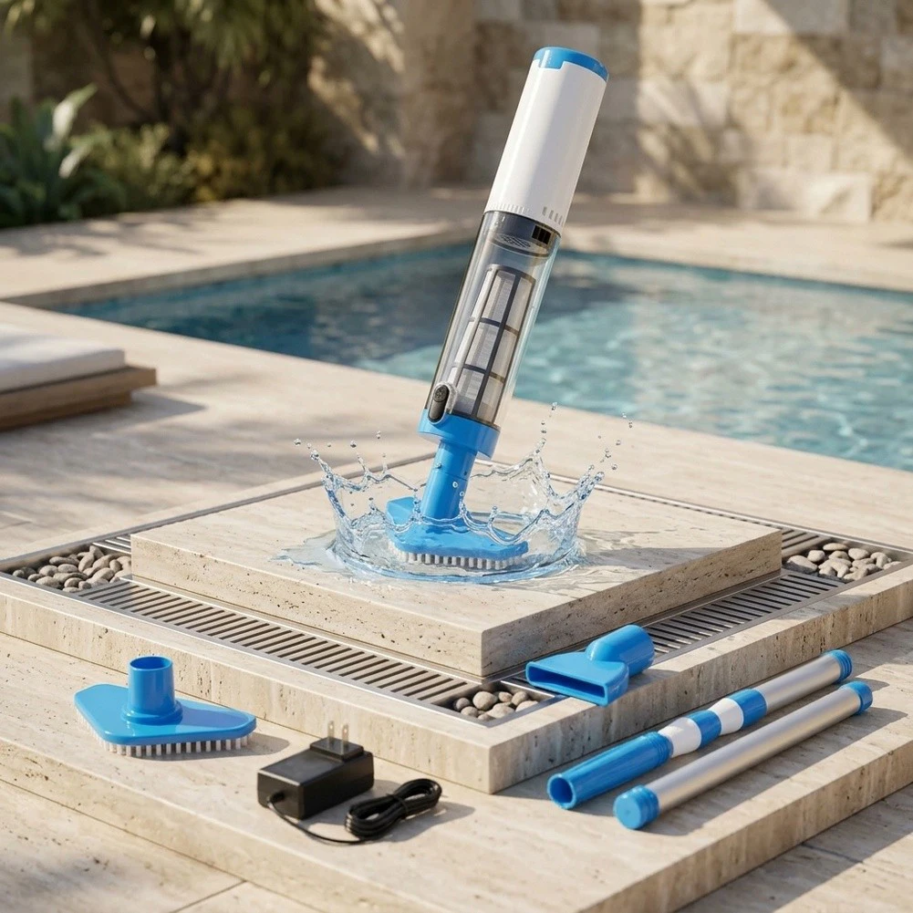 for Handheld Cordless Pool Vacuum 3 in 1 for Above Ground Pools with Rechargeable Battery and 3 Replaceable Cleaning Heads