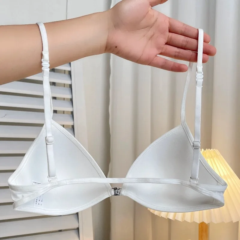 Hot Sale Women's French Ultra-Thin Bra Front Button Halter Neck Push-Up Triangular Cup Skin-Friendly for Small Chest BANERDANNI