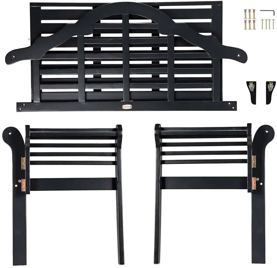 Plow & Hearth Weatherproof Lutyens Outdoor Bench | Holds Up To 400 lbs | Garden Patio Porch Park Deck Wood  Black