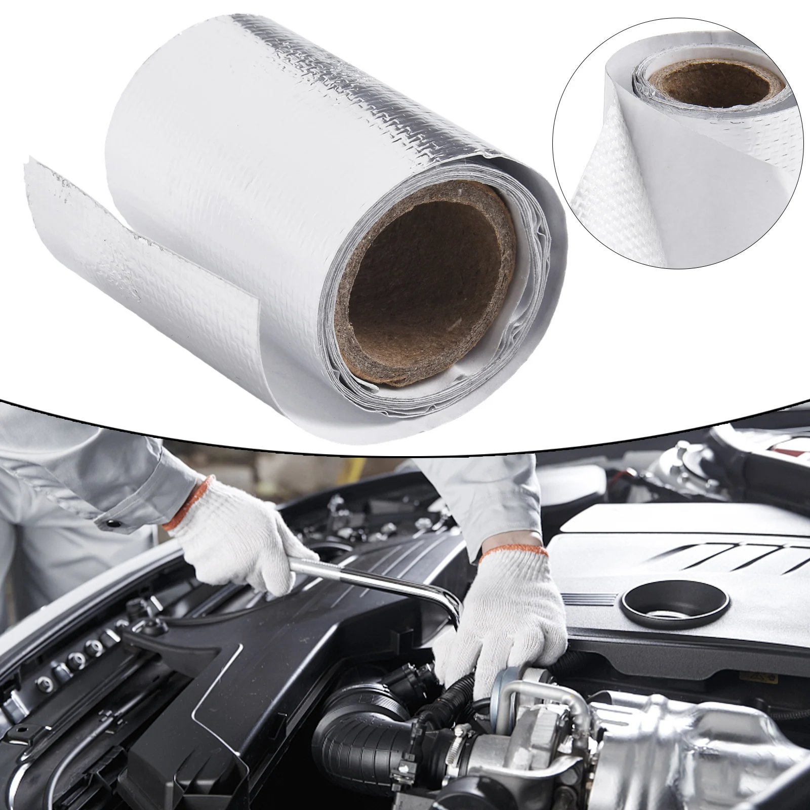 

Термостойкая лента для обертывания выхлопных труб - серебряный изоляционный щиток из стекловолокна для мотоциклов и автомобильных заголовков - рулон 5 м/120 см