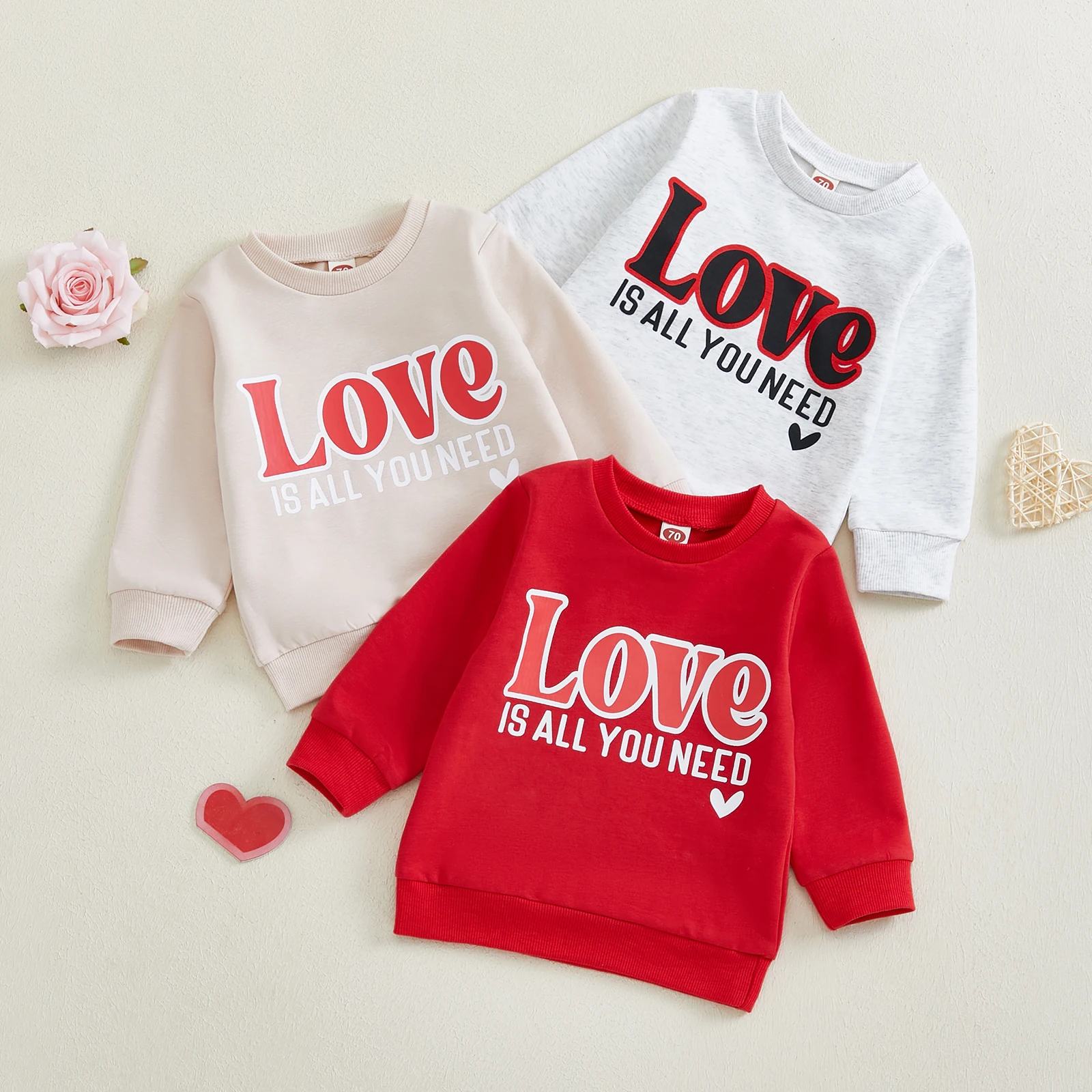 Kids Boy Girl Sweatshirts Autumn Funny Letter Heart Print Long Sleeve Round Neck Pullover Casual Tops for Toddlers 0-4Years