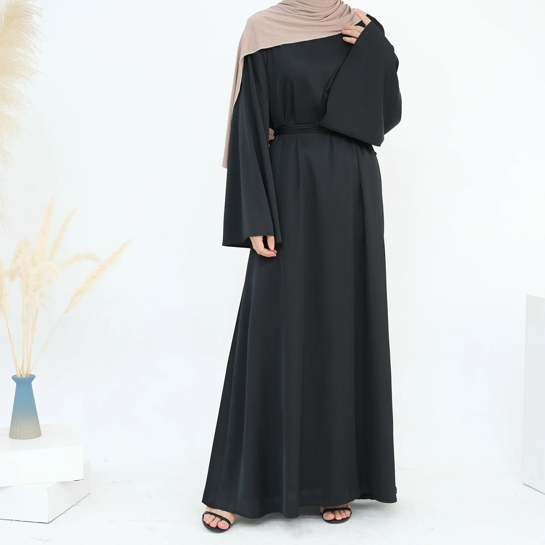 Uni elegante muçulmano fino ajuste cor sólida modesto moda kebaya kaftan turquia islâmico eid ramdan cardigan abaya dubai vestido de luxo