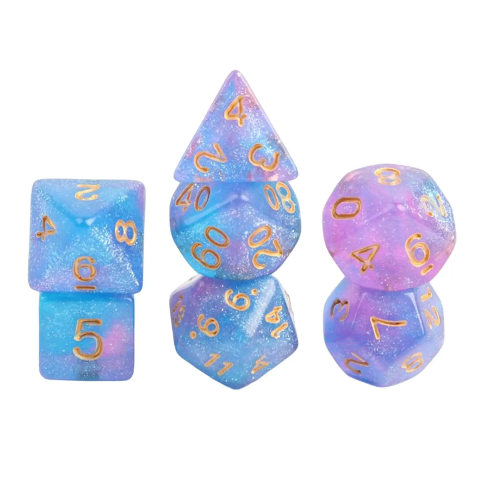 

Набор акриловых многогранных кубиков 7x Colors Fantasy Dream Swirl (7 цветов) для настольных игр DND: D4, D6, D8, D10, D10%, D12, D20, Star Dark
