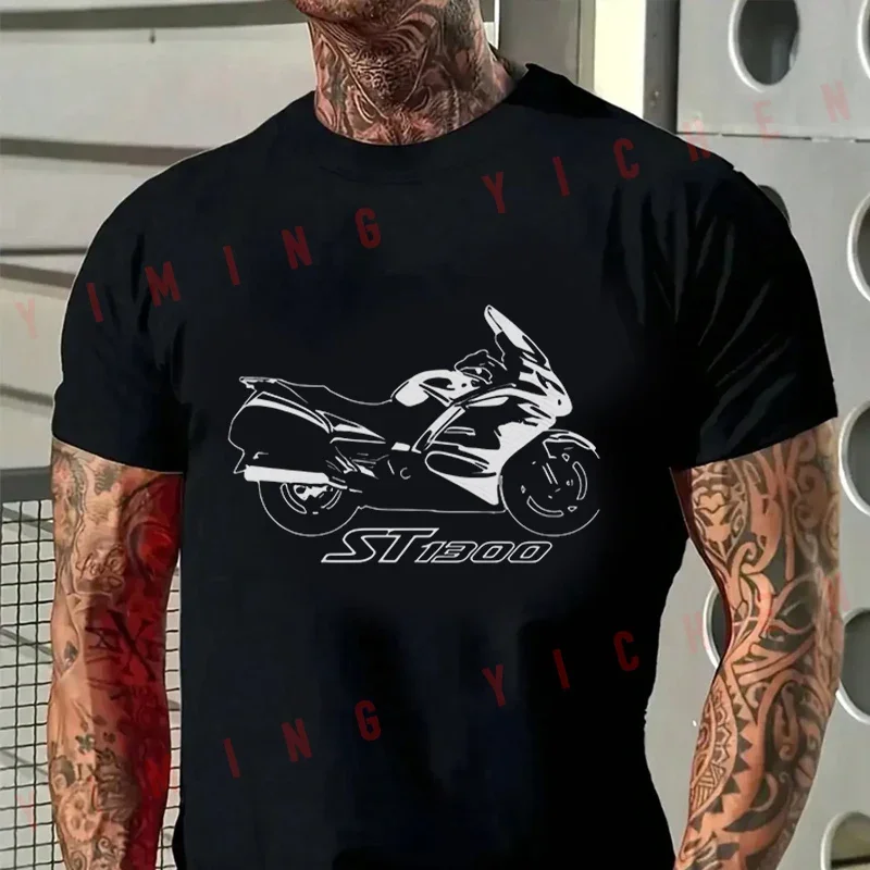 

Men's Summer Cotton T-shirt Japanese ST1300 Pan-European Motorcycle Graphic Tshirt Short Sleeve O-Neck Tops