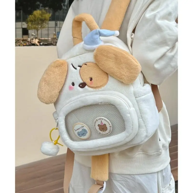 Japanese Cute Sleep Dog Kawaii Soft Plush Ita Bag Women\'s Backpack Schoolbag DIY Badge Storage Bag Travel Bag Kids Backpacks