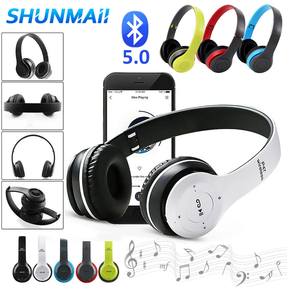 P47 Wireless Headset Over Ear Headphones Noise Cancelling Bluetooth-Compatible 5.0 Sports Game Headset Built-in Mic Mp3 Player