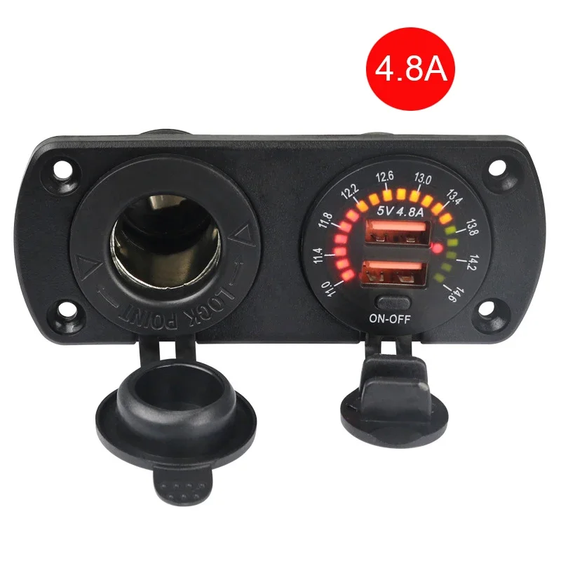 

4.8A Dual USB Charger Socket With LED Voltmeter Outlet Power Charger Adapter Cigarette Lighter Socket For Car Truck ATV Boat