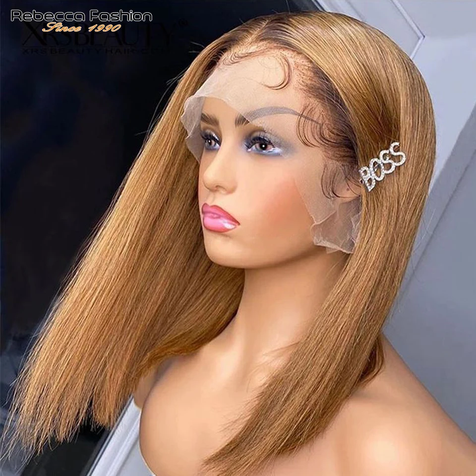 Rebecca Blond 27# Color T Lace Bob Wig Brazilian Lace Front Human Hair Wigs Straight HD Transparent Lace Front Wig For Black