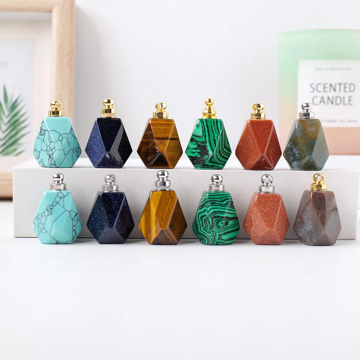 1PC Natural Stone Crystal Gem Shape Quartz Perfume Bottle Reiki Quartz Crystal Bottles Gift For Women Decoration
