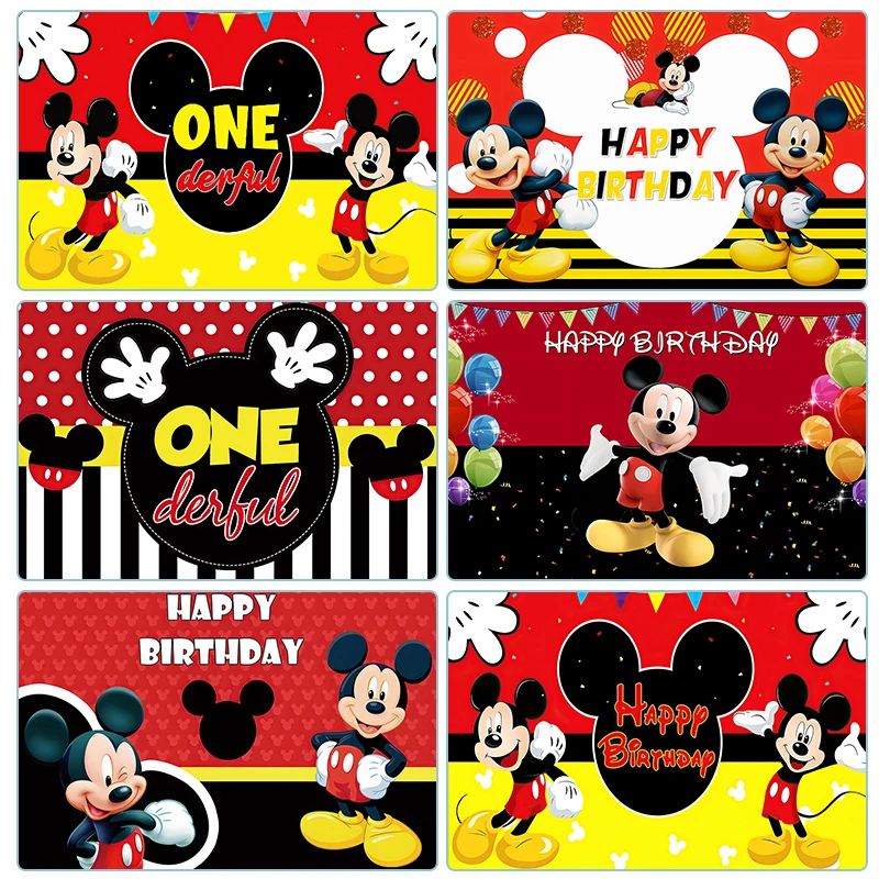 

Disney Cartoon Mickey Mouse Children Happy 1st Birthday Party Background Decoration Baby Shower Photography Banner