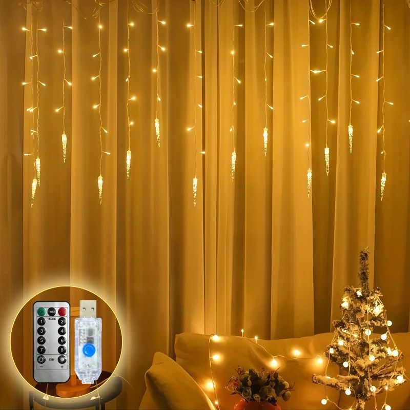 3.2M Christmas Icicle String Lights 8 Modes for Outdoor Garden Patio Window Roof Yard Holiday Party Wedding Home Decoration Set