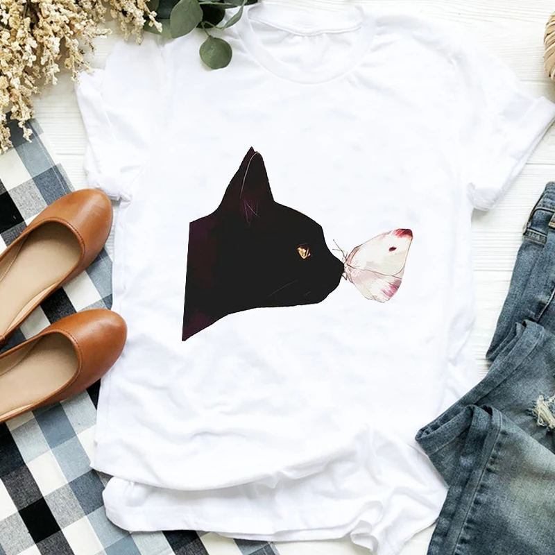 Animal Sleeve Print Female Clothes Tops Tees T-Shirts Women Graphic Human Paws Cartoon Fashion Aesthetic Aesthetic Clothes