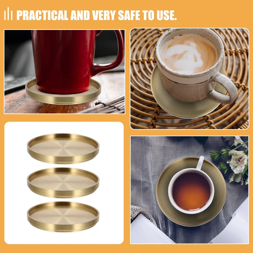 

3pcs Tea Coaster Brass Cup Mat Heat Insulation Pad For Home Office Hotel Drink Spill Protection Round Metal Coaster Kitchen