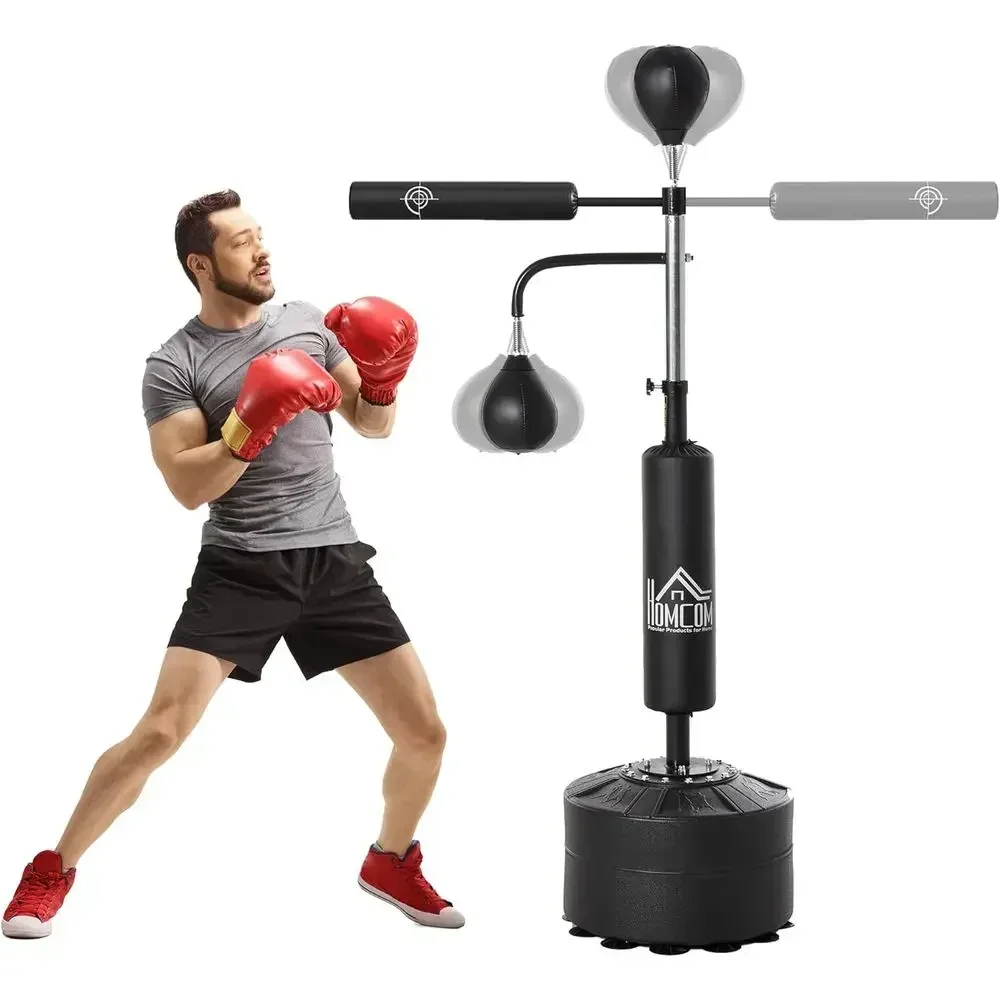 All-in-One Adult Boxing Training Station with 2 Speed Bags, 360° Swivel Bar, and Adjustable Height