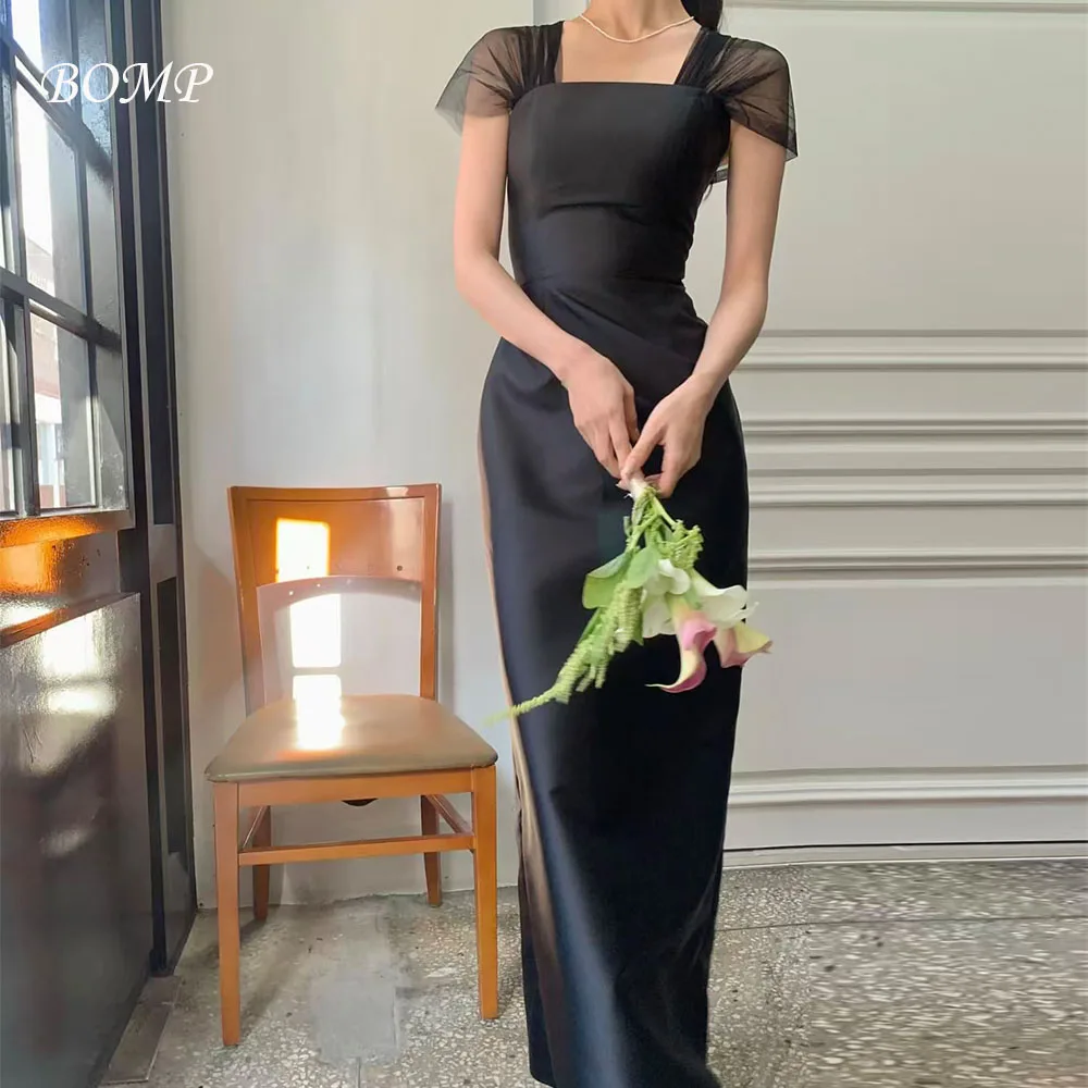 

BOMP Modern Black Wedding Party Dress Short Sleeves Mermaid Satin Evening Dresses Korea Photo Shoot Bridal Reception Gown Custom