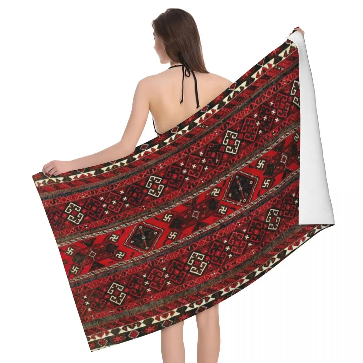 

Baluch Flatweave Antique Super Soft Microfiber Beach Bath Towel Quick Dry Vintage Turkish Kilim Ethnic Art Bathroom Sauna Towels