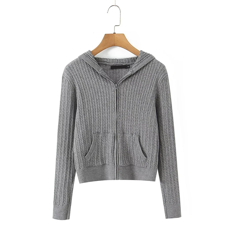 

YENKYE Женский кардиган с капюшоном на молнии спереди 2025, тонкий повседневный свитер с длинными рукавами, верхняя одежда, серый, бежевый, черный