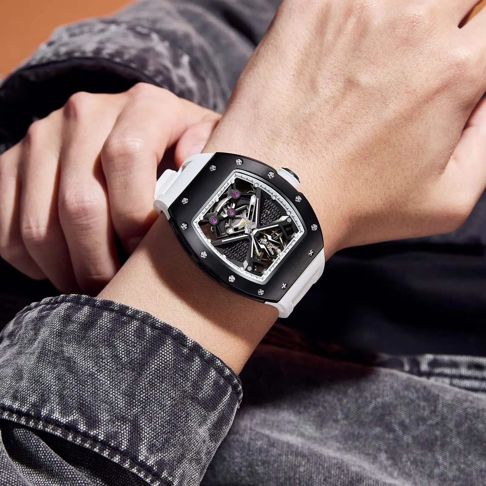 automatic man watch luxury stainless steel wholesale mechanical wristwatches skeleton waterproof diamond watch man watch