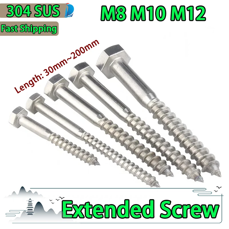 M8 M10 M12 External Hex Head Self Tapping Screw 304 Stainless Steel Long Hexagon Head Wood Screws Length 30-200mm
