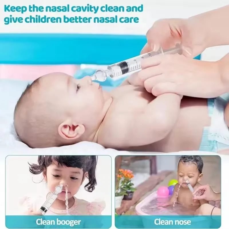 2/6/7PCS Jeringa Nasal de 10 ml para Bebés, Irrigador de Seguridad con Succión, Irrigador Nasal de Silicona Reutilizable para Limpieza de la Nariz del Bebé