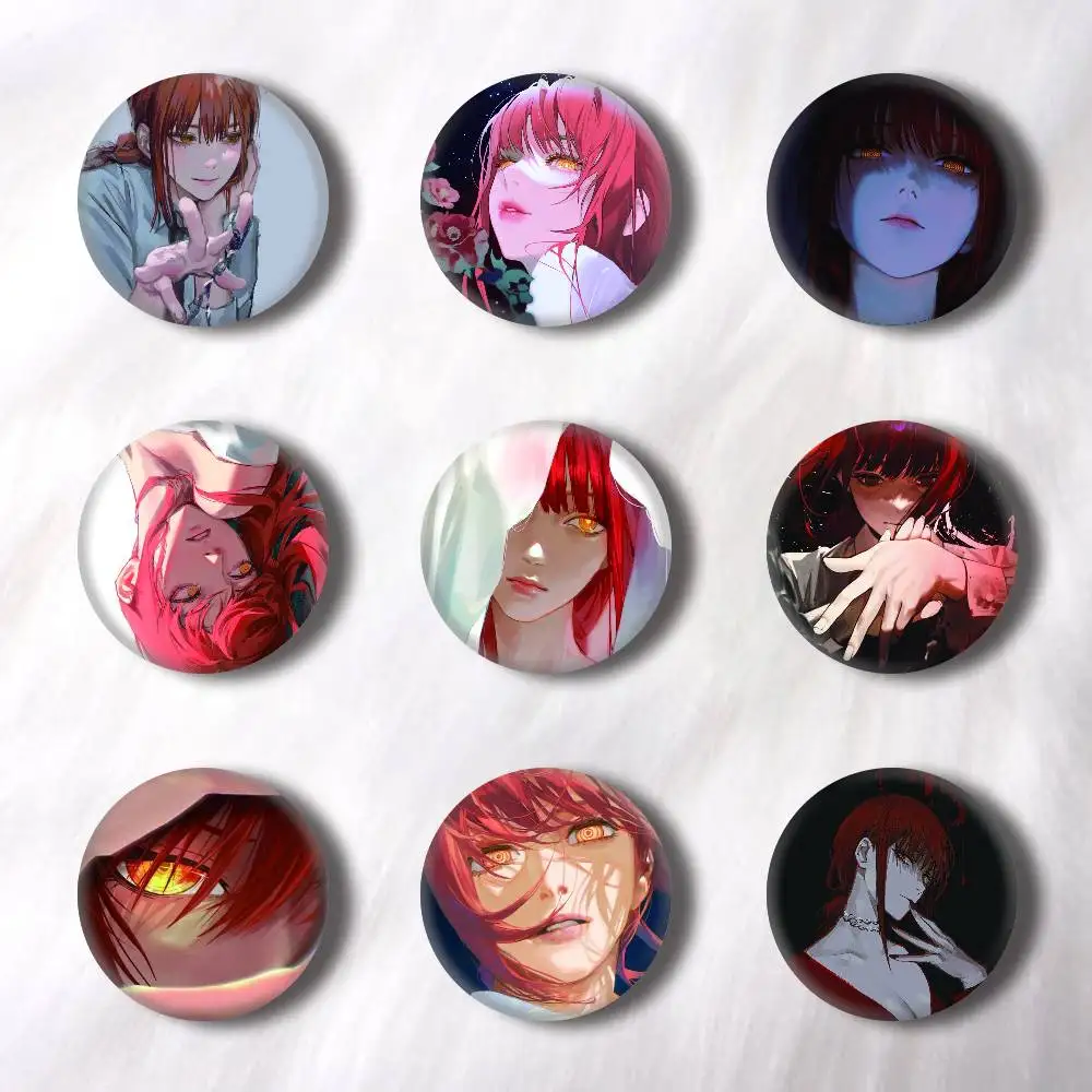 Anime Makima Creative Round Button Badges Cute Pin Brooch for Backpack Clothes Lapel Jewelry Accessories Friends Gift
