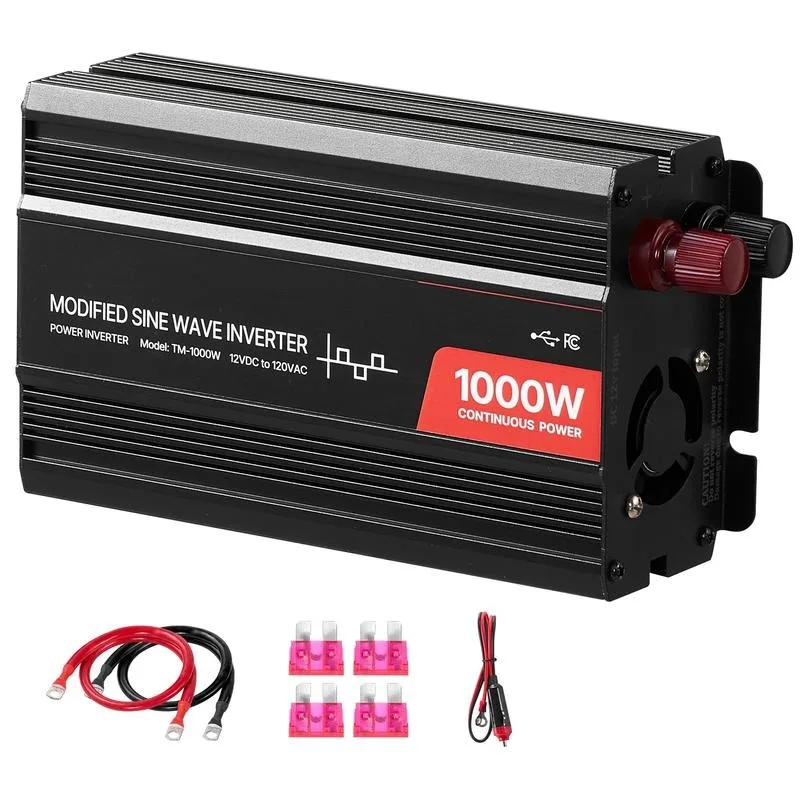 1000W Power Inverter, 12V DC to 120V AC Modified Sine Wave Inverter, Car Charger Converter with USB & Type-C Port, 2 AC Outlets, LED Indicator Light, Ideal for RV, Truck Outdoor Camping