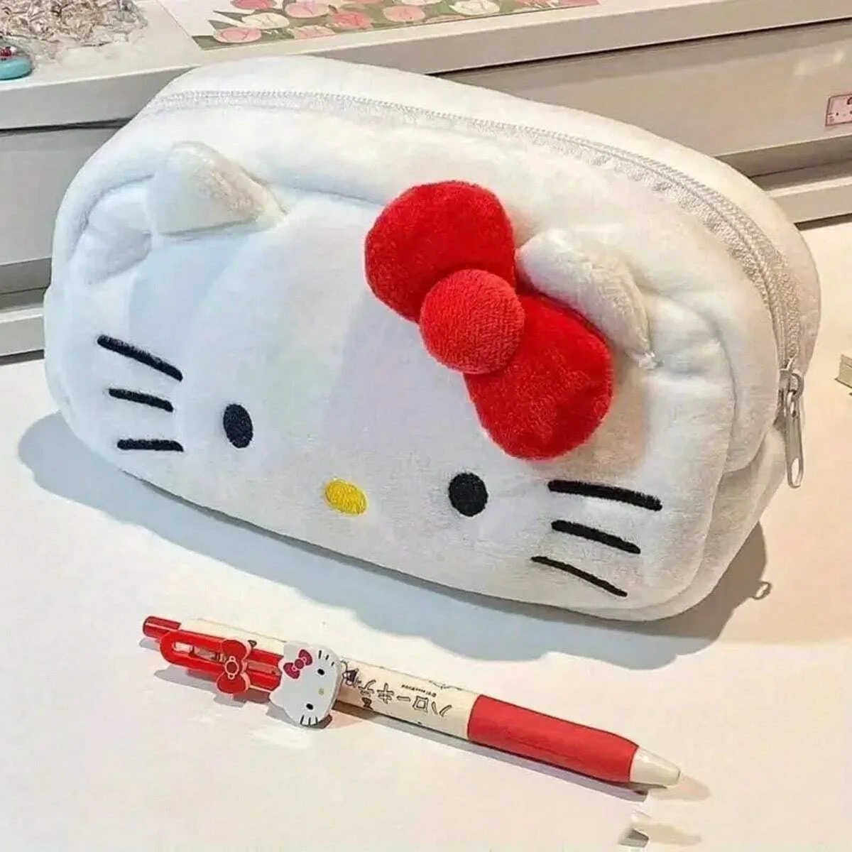 Sanrio Hello Kitty Plush Storage Bag Cosmetic Bag Pencil Case Hello Kitty Pencil Bag Plush Storage Bag Sanrio Accessories New