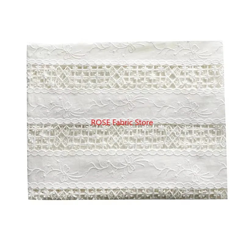 White Cotton Cloth Openwork  3D Embroidery Lace Fabric Handmade DIY Clothes Sewing Accessories Width 125cm