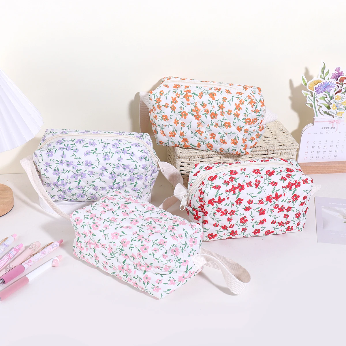 Blumenmuster Reißverschluss-Federmäppchen mit Griff, Große Kapazität Tasche für Schule & Büro, Ästhetischer Make-up-Organizer, Süßes Geschenk für Mädchen