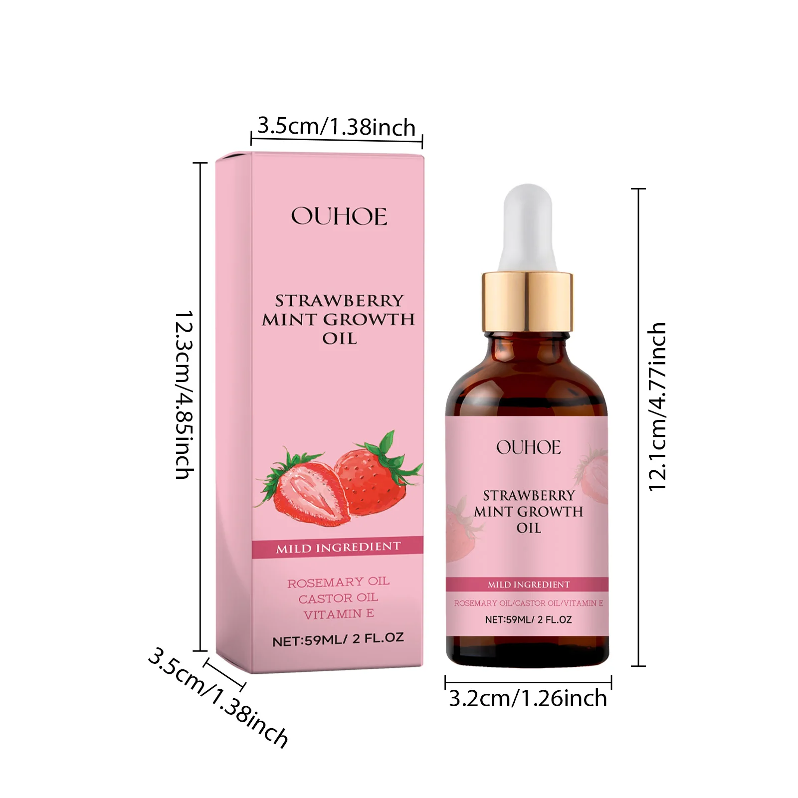 OUHOE Strawberry Mint Growth Oil Soothing Deep Moisturizing Anti frizz Smooth Glossy and Enhanced Hair Quality Hair Oils