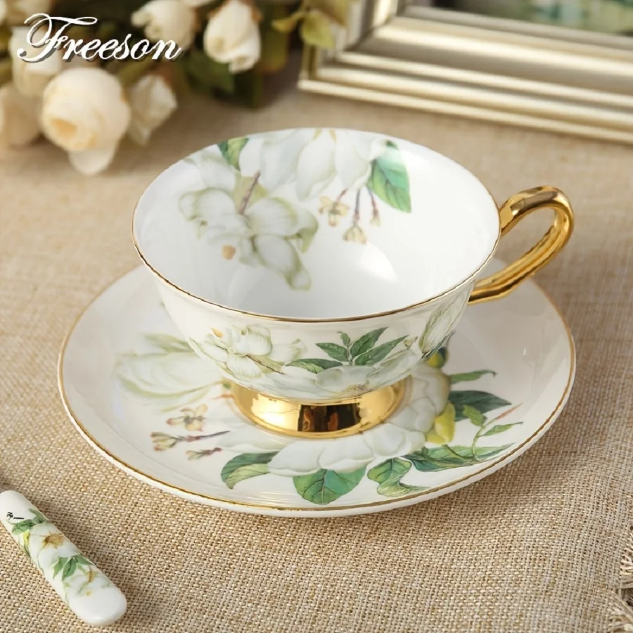 1set Pastoral Ceramic Tea Cup Set with Saucer and Spoon-6.76oz-Perfect for Teatime and Coffee-Porcelain Teacup and Cafe Cup