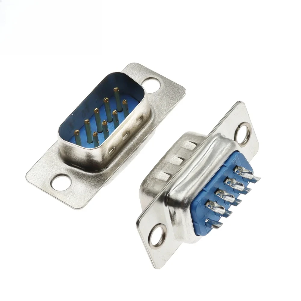 Connecteur femelle DB9, type à souder à 9 broches, 180 °   Prise de port série RS232 Blue Shell pour équipement industriel