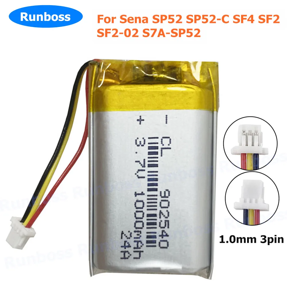 

1-2PCS 3.7V 1000mAh Battery For Sena SP52 SP52-C SF4 SF2 SF2-02 S7A-SP52 Motorcycle Bluetooth Headset Helmet Intercom XK 752439