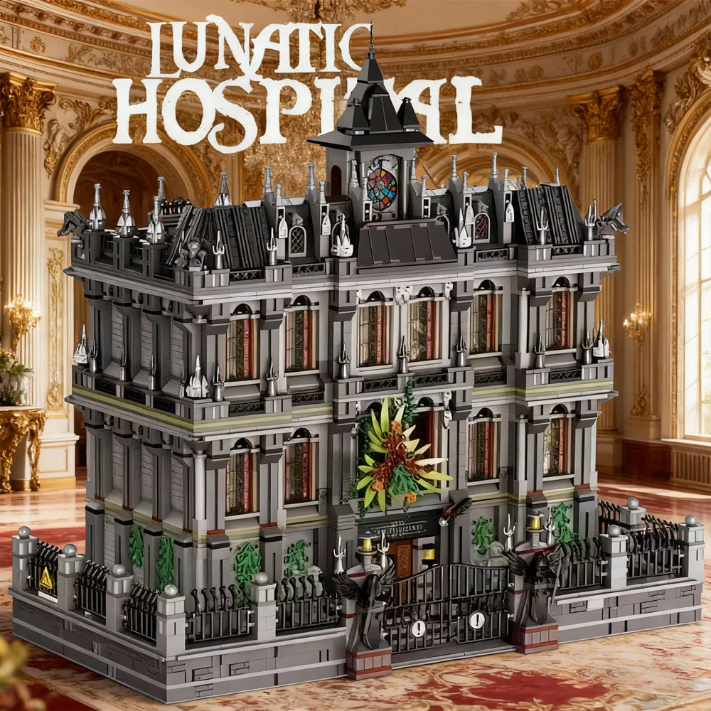 

MOC 7537Pcs Lunatic Hospital Building Blocks Gothic Asylum Street View Castle Architecture Model Bricks Toys Kids Halloween Gift