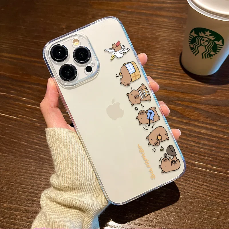 Super Cute Capybaras Sitting Side By Side For iPhone 16 15 14 13 12 11 Pro XR XS Max 7 8 Plus ShockCoveroof Phone Y2K Girl Cover