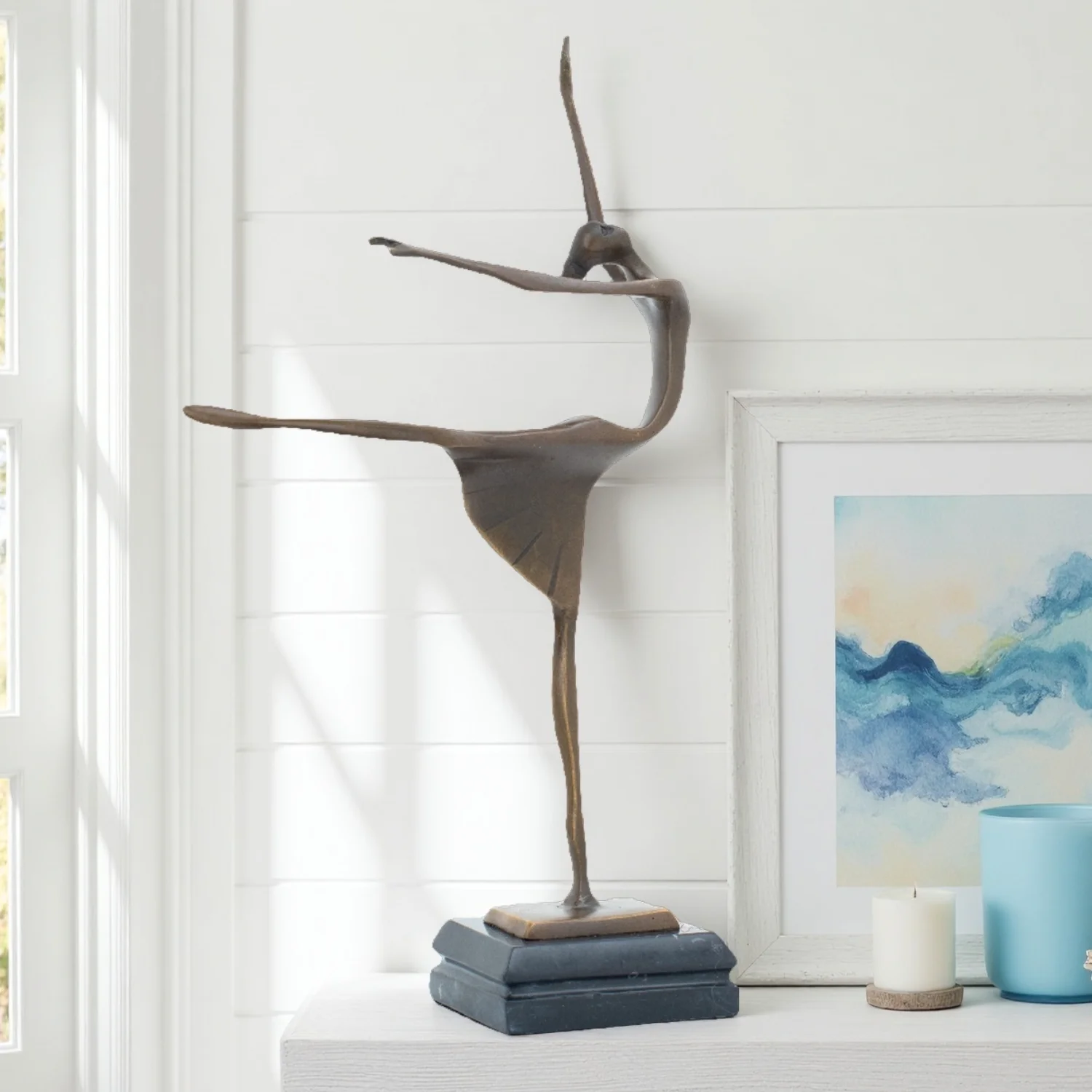 

35cm Abstract Abstract Dancer Bronze Statue Hot Casting Dancing Women Ballet Sculpture on Marble Base Handmade Art Decorations