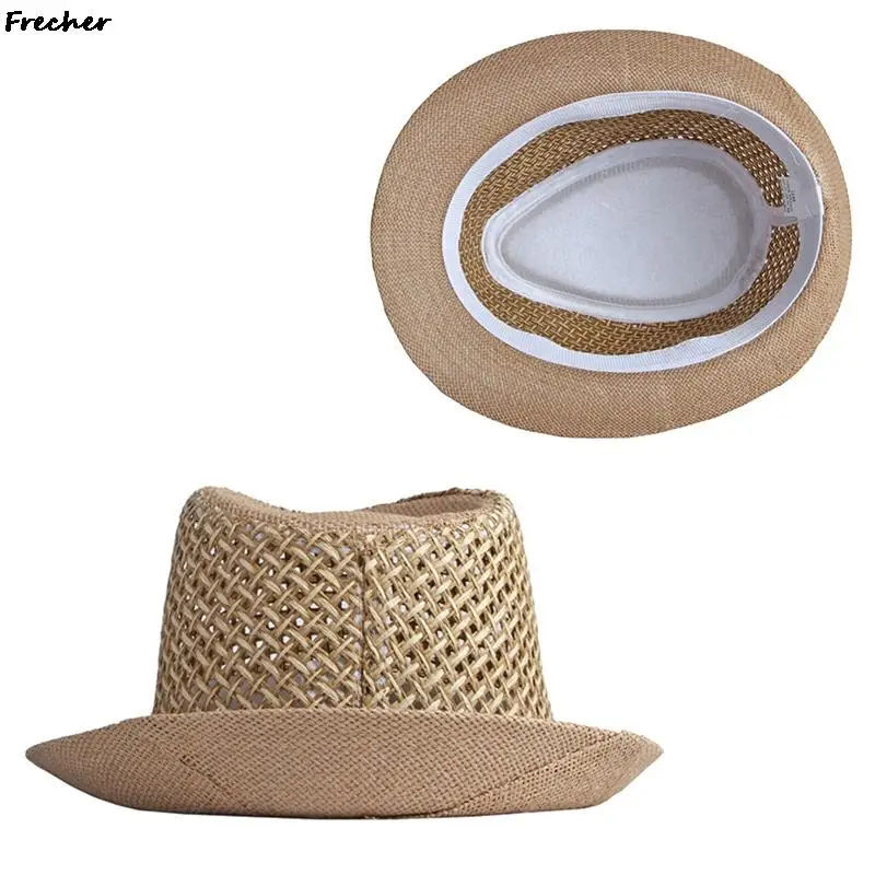 British Men Beach Sun Hats Summer Cowboy Fedora Retro Jazz Hat Breathable Straw Caps Outdoor Panama Man Gentleman Holiday Sunhat