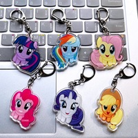 My Little Ponys Key Chain Anime Unicorn Acrylic Keychains Kids Backpack Pendant Bags Car Key Ring Decoration Classic Toys Gift