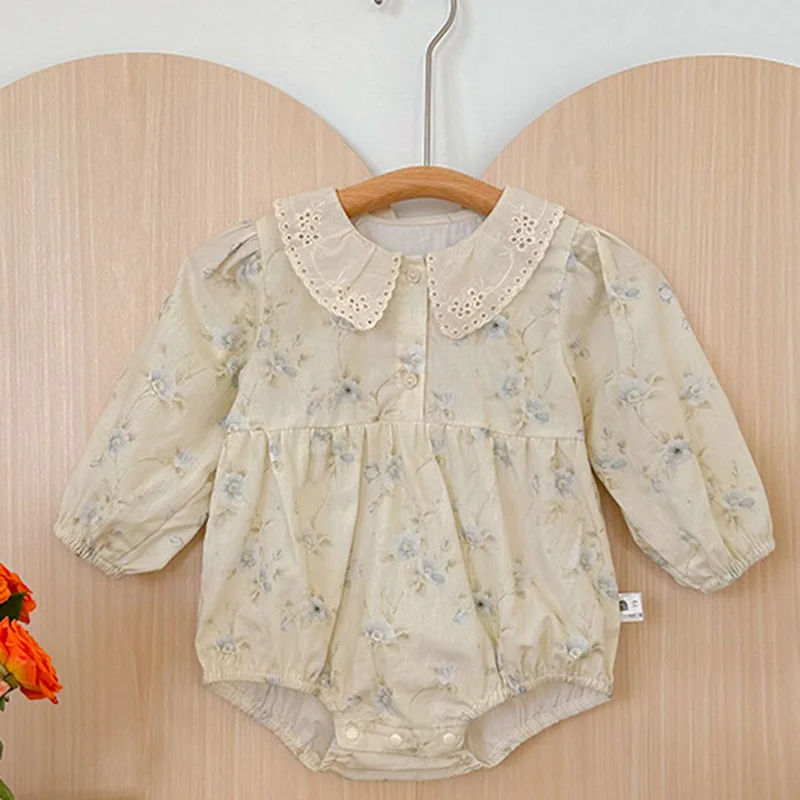 

2024 New Spring Baby Girls Clothing Newborn Baby Girls Bodysuits Long Sleeved Cotton Floral Printing Infant Baby Girls Jumpsuit