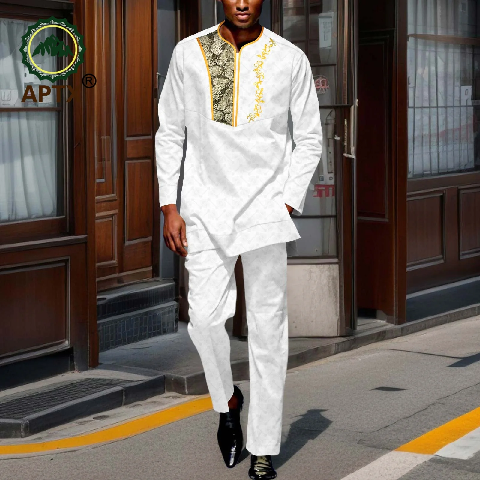 

African Clothing Set for Men Traditional Outfit Oversized Casual Fashion Long Sleeve T-Shirt 2-piece Men's suit 2416115