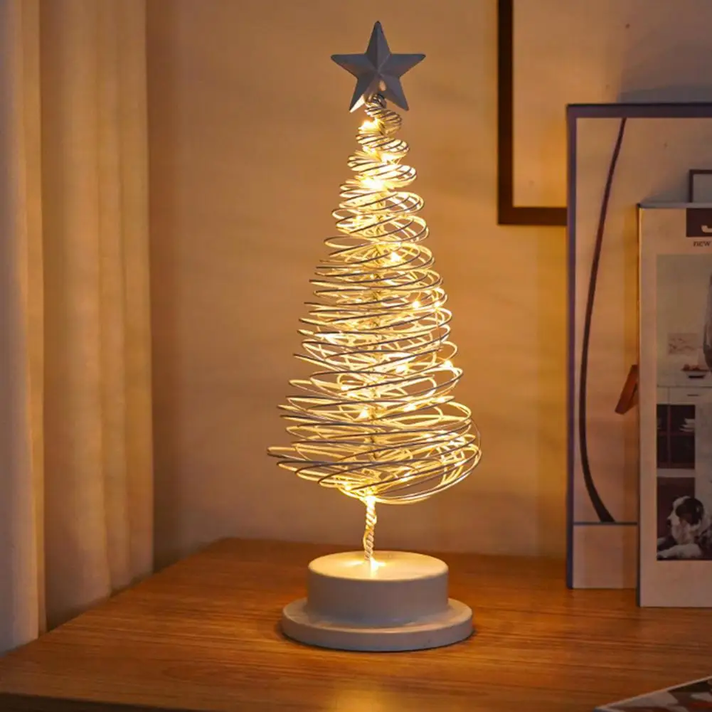 

LED Christmas Tree Spiral Light Table Ornament Wrought Iron Xmas Tree Bedroom Desk Lamp Christmas Atmosphere Night Light Decor