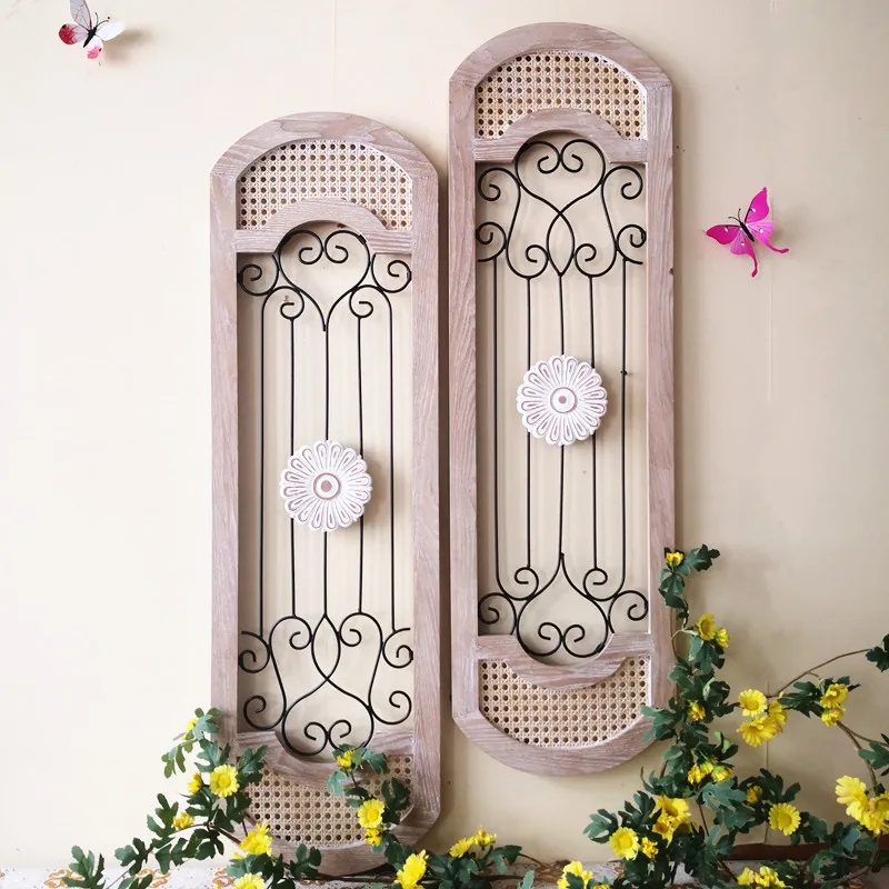 

Moroccan Wooden Rattan Woven Hanging Board Carved Hollow Wall Decorative Pendant Iron Window Frame Props Room Decoration