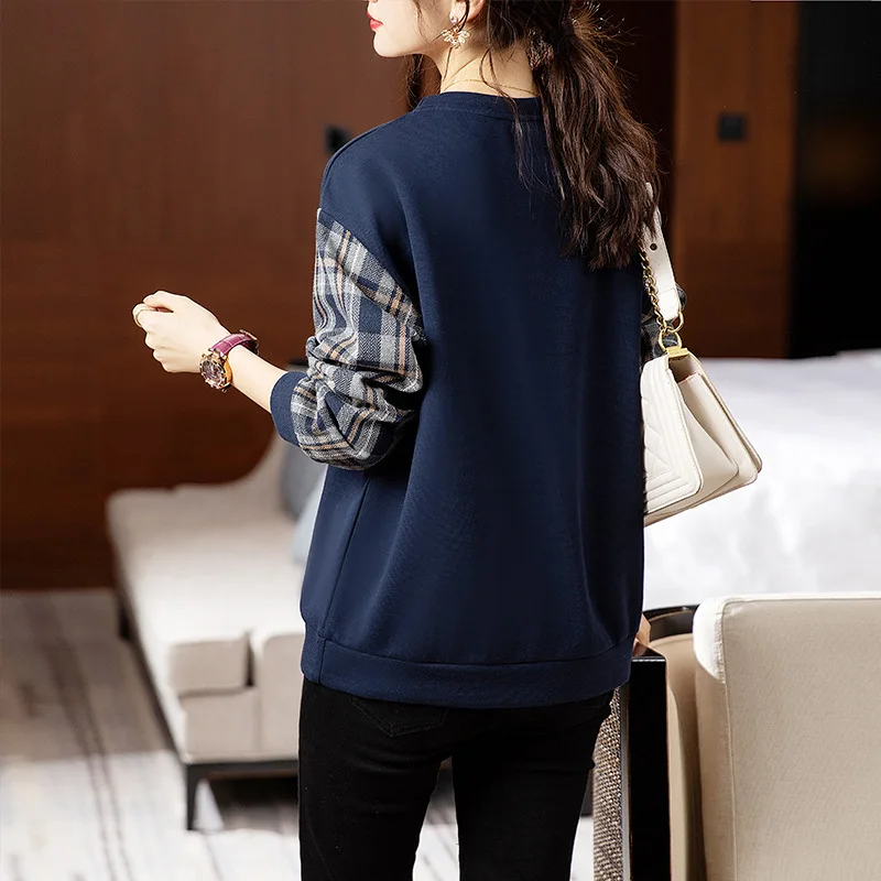 #4723 Autumn2023 Sweatshirts Women Hoodies Loose Embroidery Korean Style Pullovers False Two Piece Hoodies Loose Vintage Office