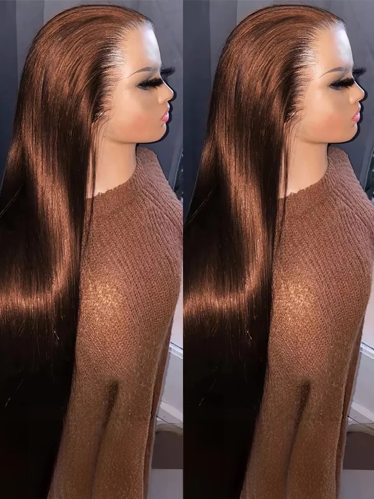 13x4 Bone Straight Chocolate Brown color Lace Front parrucche per capelli umani per le donne Pre pizzicate 13x6 HD frontale in pizzo trasparente Wi