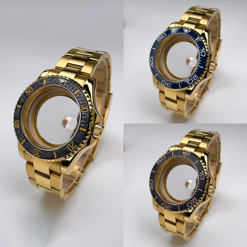 NH35 Case 40mm Full Yellow Gold YM Design Two-Way Rotating Bezel Stainless Steel Sapphire Glass NH35  NH34 Movement Watch Case