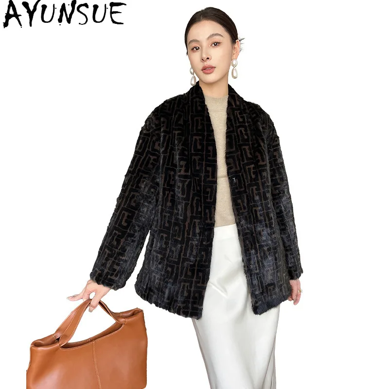 AYUNSUE manteau de fourrure de vison de luxe femmes manteaux de fourrure véritable pour femme nouveau dans les vêtements d'extérieur vestes d'hiver vêtements pour femmes 2025 Шуба Ж Jayacud