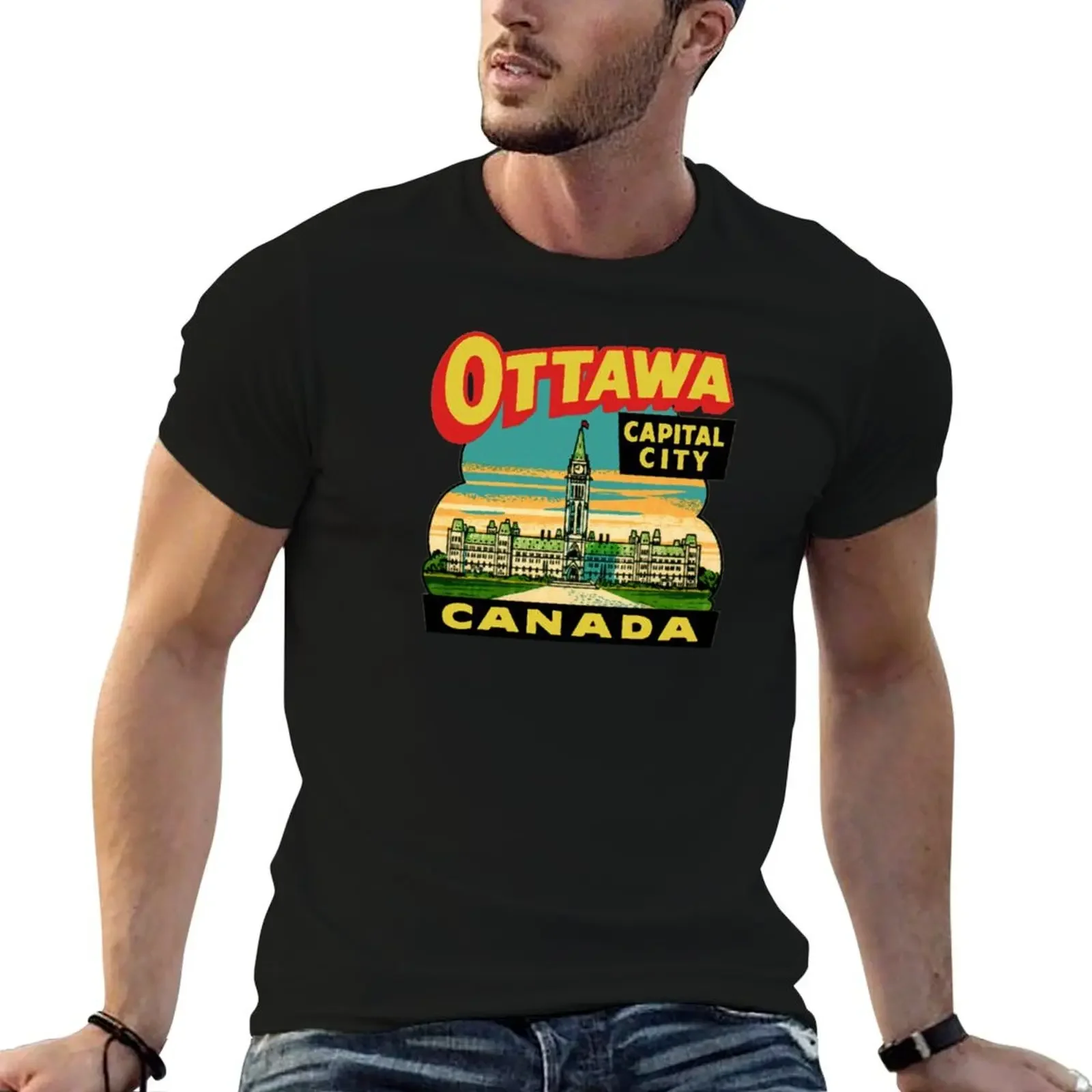 

Ottawa Ontario Canada Vintage Travel Decal T-Shirt quick-drying summer clothes mens funny t shirts