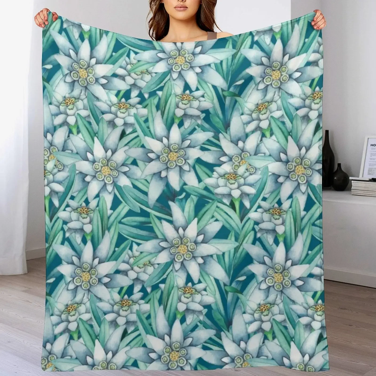 

Watercolor edelweiss Throw Blanket Thermal Soft Plaid Blankets