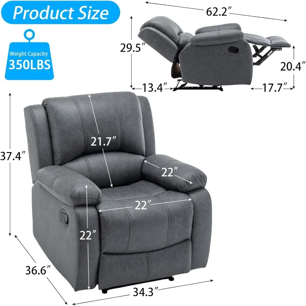 Manual Recliner Chair for Adults, Reclining Chairs, Breathable Leather Single Sofa with Adjustable Backrest, Modern Push Back Wi